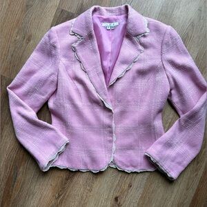 Vintage Silk blend Pink & white plaid blazer with lace, size 8, preppy, Barbie